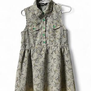 Size 4/5 girls button up sleeveless dress Dalmatian print custom green buttons